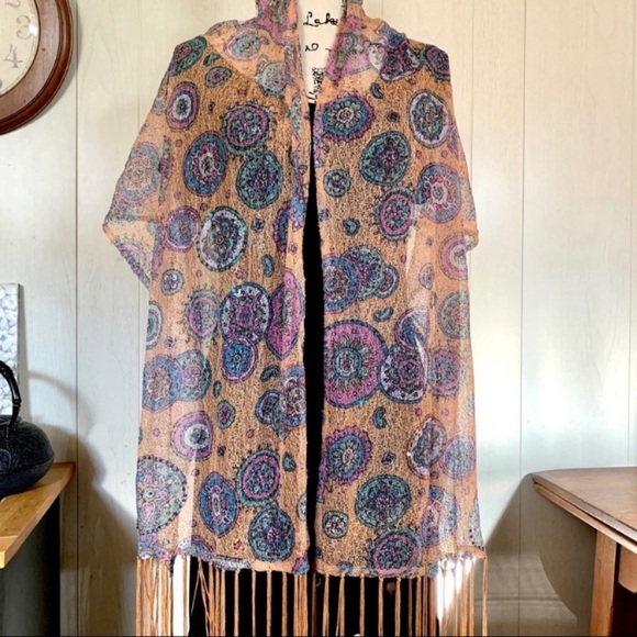 Netted Mandala Print Sequined Tassel Scarf - Picture 8 of 8